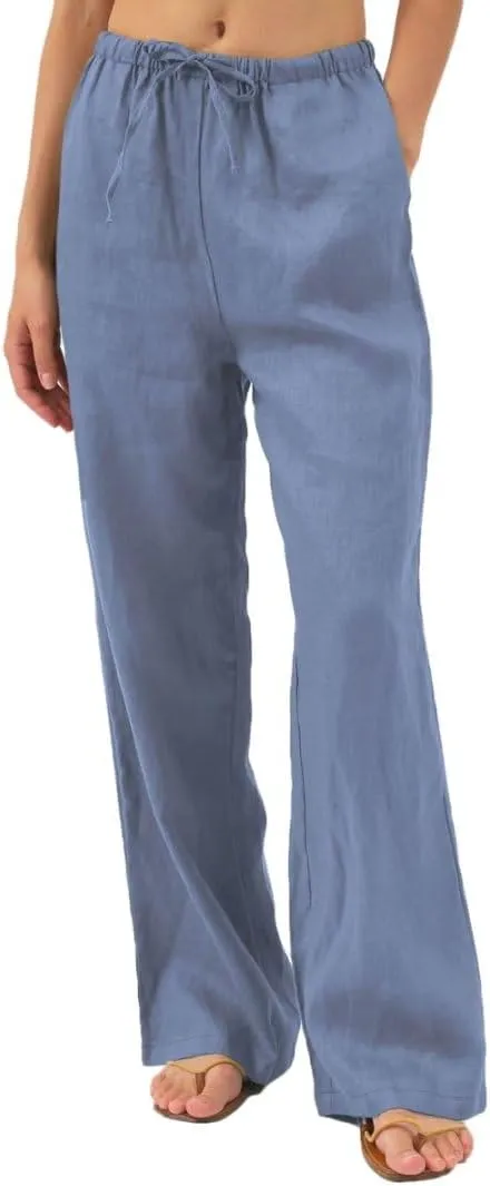 Women's 100% Linen Wide Leg Pants with Pockets
