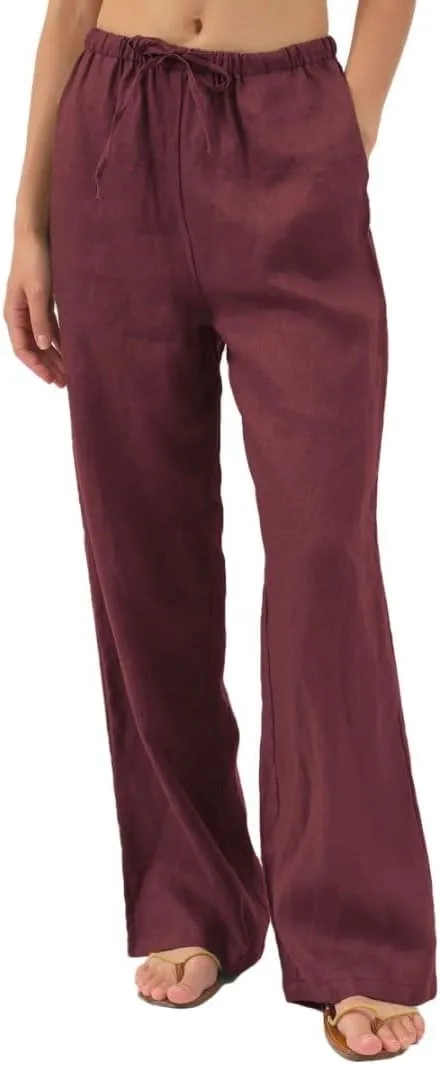 Women's 100% Linen Wide Leg Pants with Pockets