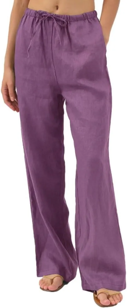Women's 100% Linen Wide Leg Pants with Pockets