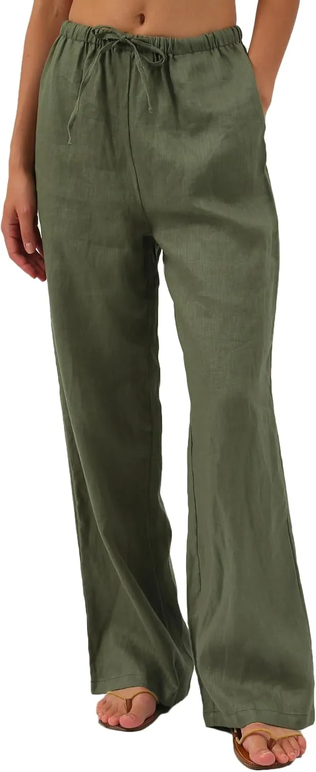 Women's 100% Linen Wide Leg Pants with Pockets
