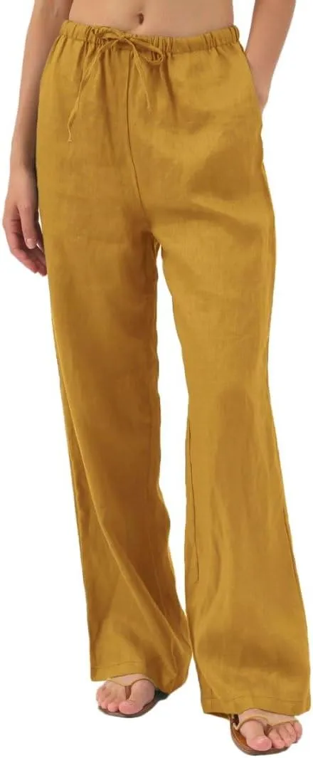 Women's 100% Linen Wide Leg Pants with Pockets