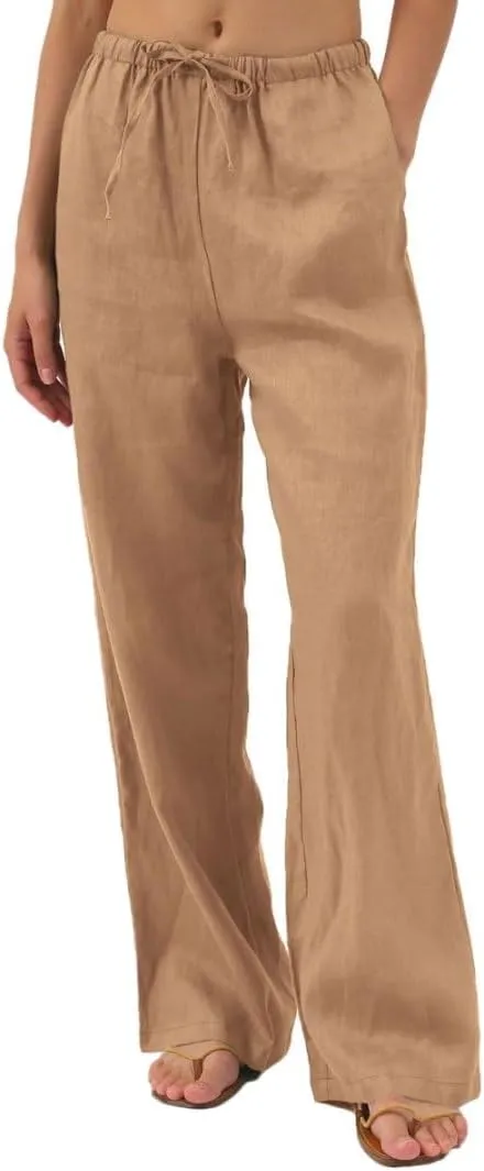 Women's 100% Linen Wide Leg Pants with Pockets