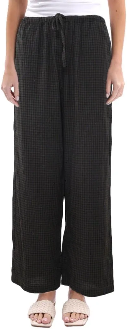 Women's Cotton Gauze Plaid Elastic Lounge Pants