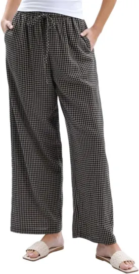 Women's Cotton Gauze Plaid Elastic Lounge Pants