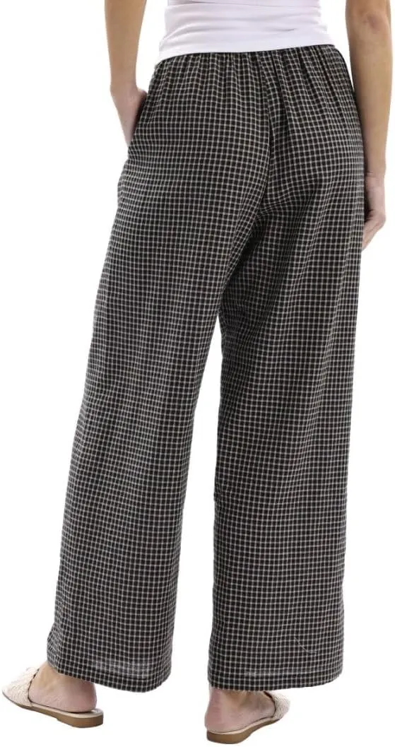 Women's Cotton Gauze Plaid Elastic Lounge Pants