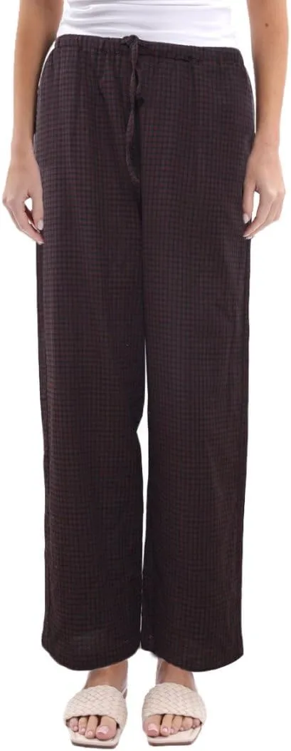 Women's Cotton Gauze Plaid Elastic Lounge Pants