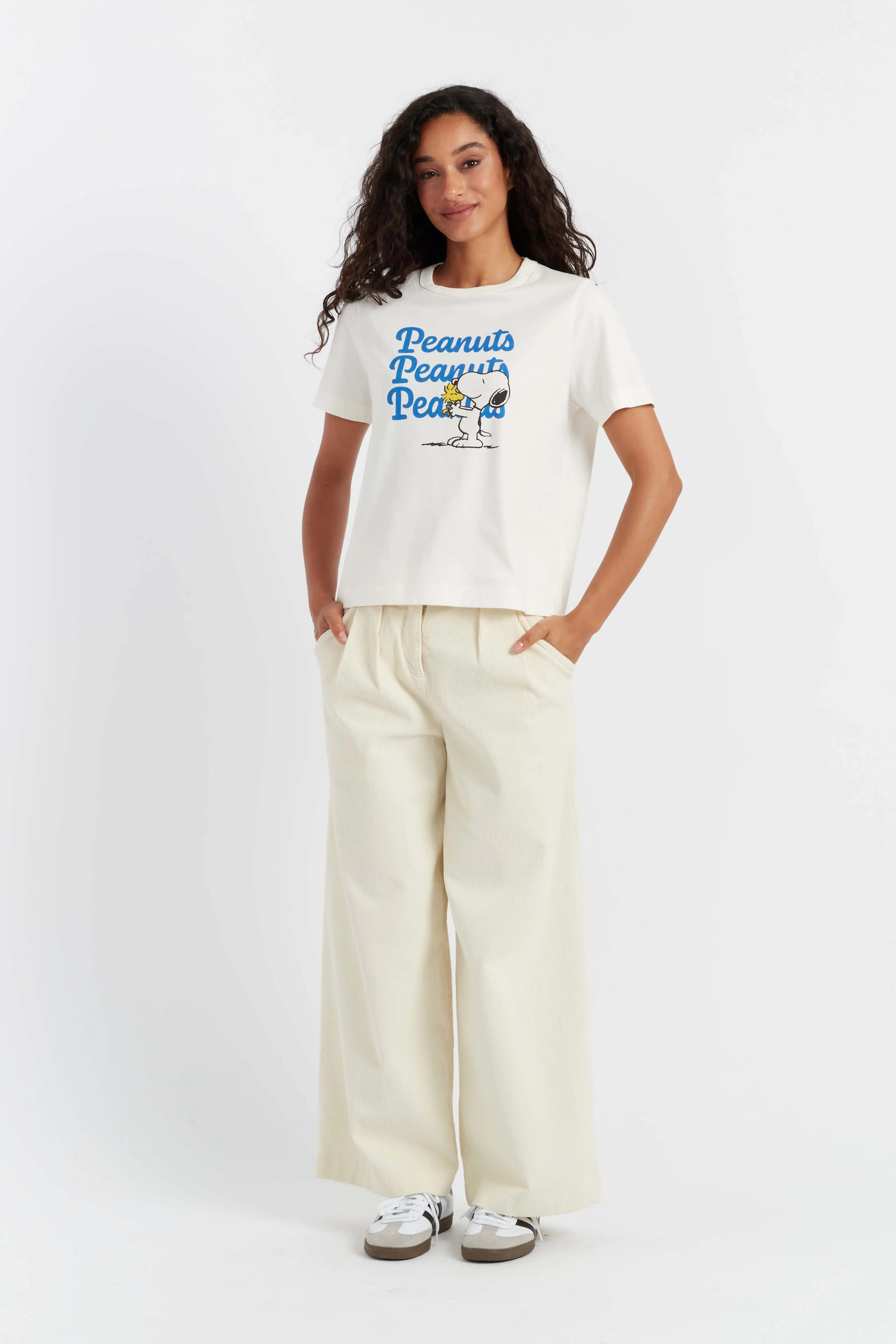 Women's T-shirt Chinti and Parker Cream Cotton Snoopy & Woodstock Print Short Sleeve Size XS-3L