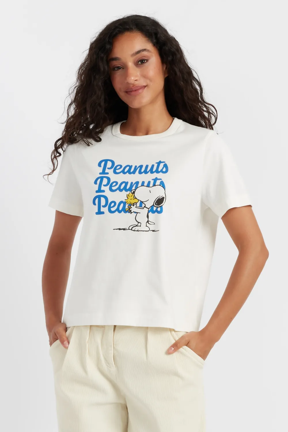 Women's T-shirt Chinti and Parker Cream Cotton Snoopy & Woodstock Print Short Sleeve Size XS-3L