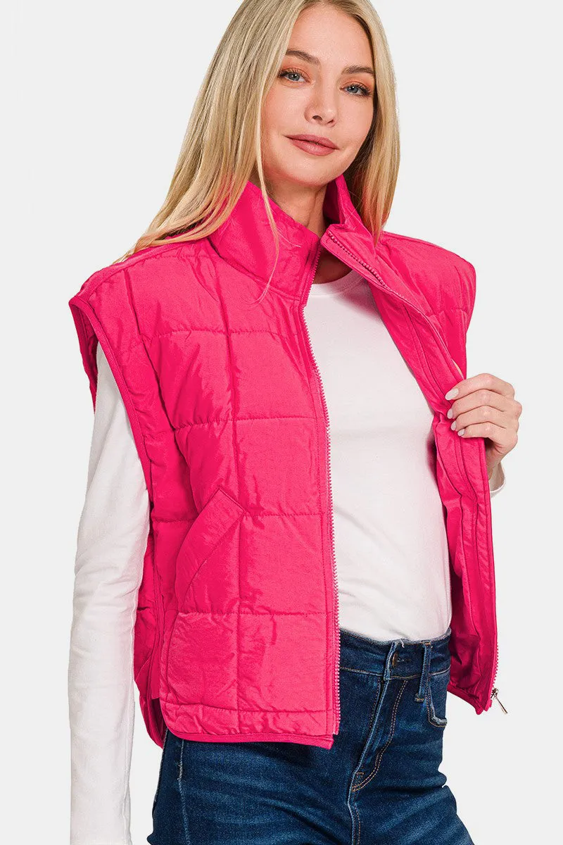 Zip Up Cropped Puffer Vest